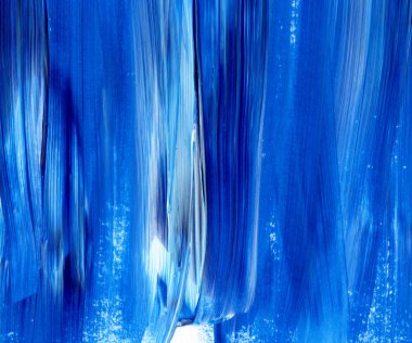 Yaratıcı mavi el boyası arkaplan, duvar kağıdı, doku, fırça darbeleriyle tuval üzerinde akrilik resmin yakın plan parçası.