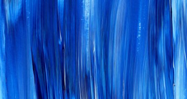 Yaratıcı mavi el boyası arkaplan, duvar kağıdı, doku, fırça darbeleriyle tuval üzerinde akrilik resmin yakın plan parçası.