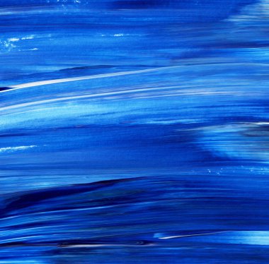 Yaratıcı mavi el boyası arkaplan, duvar kağıdı, doku, fırça darbeleriyle tuval üzerinde akrilik resmin yakın plan parçası.