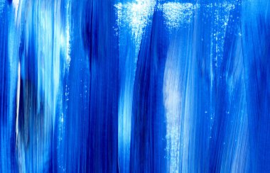Yaratıcı mavi el boyası arkaplan, duvar kağıdı, doku, fırça darbeleriyle tuval üzerinde akrilik resmin yakın plan parçası.