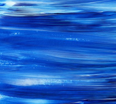 Yaratıcı mavi el boyası arkaplan, duvar kağıdı, doku, fırça darbeleriyle tuval üzerinde akrilik resmin yakın plan parçası.