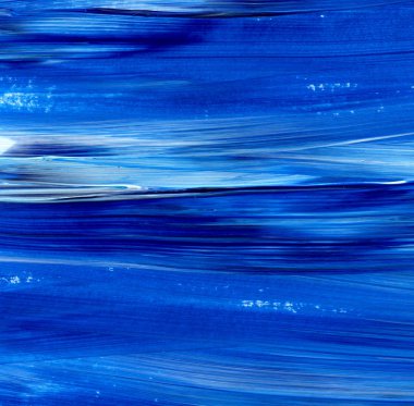 Yaratıcı mavi el boyası arkaplan, duvar kağıdı, doku, fırça darbeleriyle tuval üzerinde akrilik resmin yakın plan parçası.
