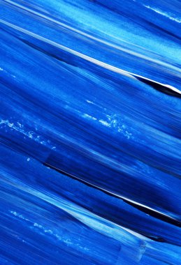 Yaratıcı mavi el boyası arkaplan, duvar kağıdı, doku, fırça darbeleriyle tuval üzerinde akrilik resmin yakın plan parçası.