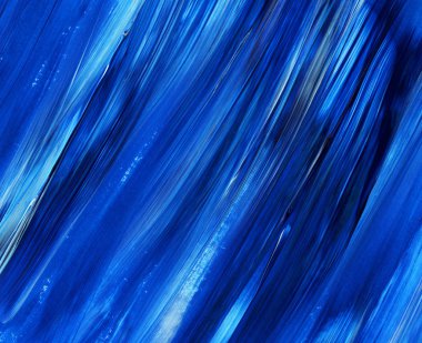 Yaratıcı mavi el boyası arkaplan, duvar kağıdı, doku, fırça darbeleriyle tuval üzerinde akrilik resmin yakın plan parçası.