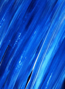 Yaratıcı mavi el boyası arkaplan, duvar kağıdı, doku, fırça darbeleriyle tuval üzerinde akrilik resmin yakın plan parçası.