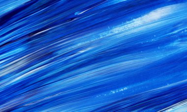 Yaratıcı mavi el boyası arkaplan, duvar kağıdı, doku, fırça darbeleriyle tuval üzerinde akrilik resmin yakın plan parçası.