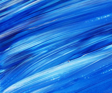 Yaratıcı mavi el boyası arkaplan, duvar kağıdı, doku, fırça darbeleriyle tuval üzerinde akrilik resmin yakın plan parçası.