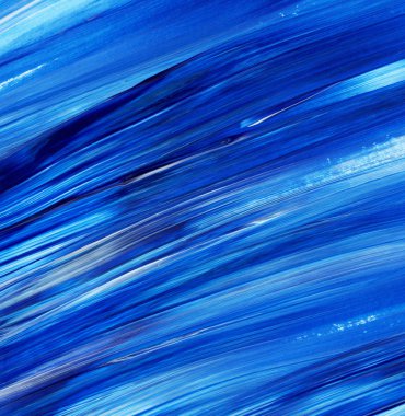 Yaratıcı mavi el boyası arkaplan, duvar kağıdı, doku, fırça darbeleriyle tuval üzerinde akrilik resmin yakın plan parçası.