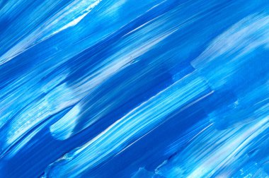 Yaratıcı mavi el boyası arkaplan, duvar kağıdı, doku, fırça darbeleriyle tuval üzerinde akrilik resmin yakın plan parçası.