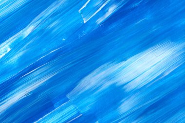 Yaratıcı mavi el boyası arkaplan, duvar kağıdı, doku, fırça darbeleriyle tuval üzerinde akrilik resmin yakın plan parçası.