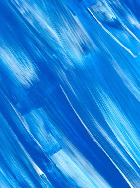 Yaratıcı mavi el boyası arkaplan, duvar kağıdı, doku, fırça darbeleriyle tuval üzerinde akrilik resmin yakın plan parçası.