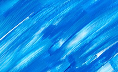 Yaratıcı mavi el boyası arkaplan, duvar kağıdı, doku, fırça darbeleriyle tuval üzerinde akrilik resmin yakın plan parçası.