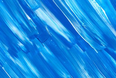 Yaratıcı mavi el boyası arkaplan, duvar kağıdı, doku, fırça darbeleriyle tuval üzerinde akrilik resmin yakın plan parçası.