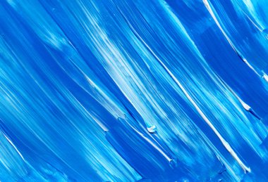 Yaratıcı mavi el boyası arkaplan, duvar kağıdı, doku, fırça darbeleriyle tuval üzerinde akrilik resmin yakın plan parçası.