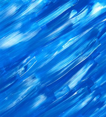 Yaratıcı mavi el boyası arkaplan, duvar kağıdı, doku, fırça darbeleriyle tuval üzerinde akrilik resmin yakın plan parçası.