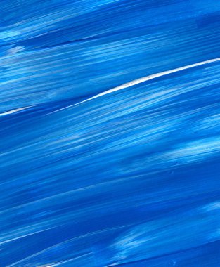 Yaratıcı mavi el boyası arkaplan, duvar kağıdı, doku, fırça darbeleriyle tuval üzerinde akrilik resmin yakın plan parçası.