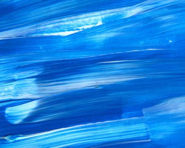 Yaratıcı mavi el boyası arkaplan, duvar kağıdı, doku, fırça darbeleriyle tuval üzerinde akrilik resmin yakın plan parçası.