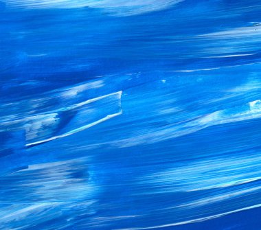 Yaratıcı mavi el boyası arkaplan, duvar kağıdı, doku, fırça darbeleriyle tuval üzerinde akrilik resmin yakın plan parçası.