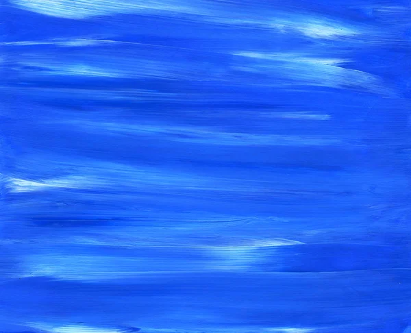 富有创意的蓝色抽象手绘背景 画布上用笔划的丙烯酸绘画的特写片段 — 图库照片