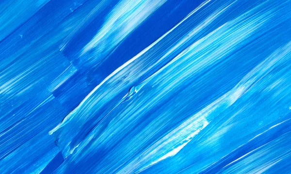 ブラシストロークでキャンバス上のアクリル絵具の創造的な青抽象的な手描きの背景 テクスチャ クローズアップフラグメント — ストック写真