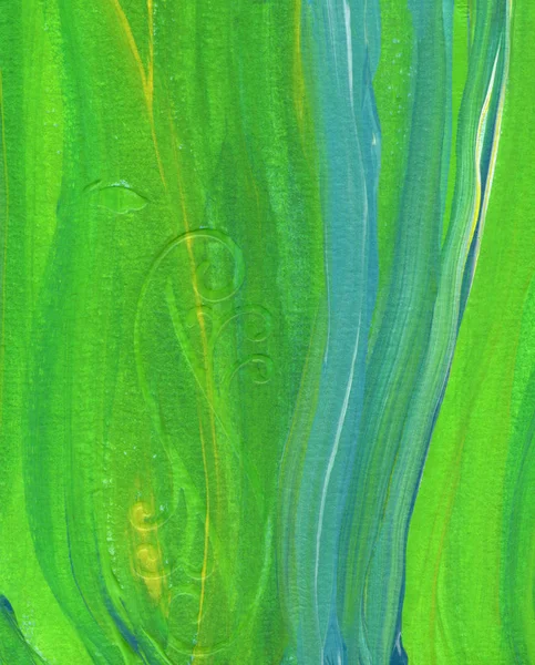 富有创意的绿色抽象手绘背景 画布上用笔划的丙烯酸绘画的特写片段 — 图库照片