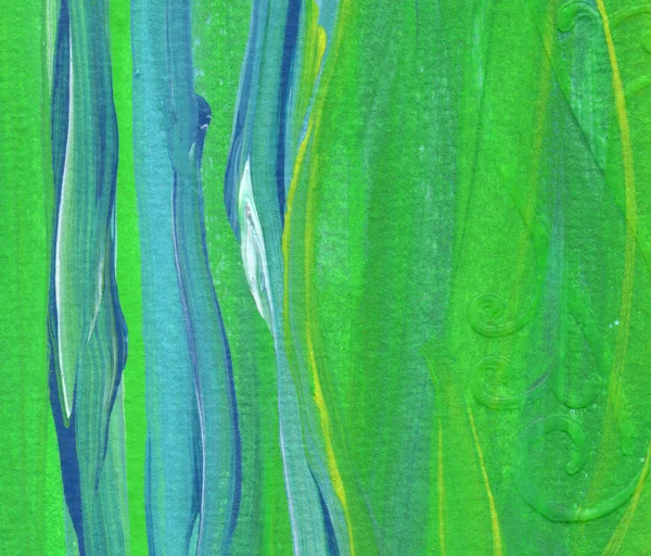 富有创意的绿色抽象手绘背景 画布上用笔划的丙烯酸绘画的特写片段 — 图库照片
