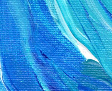 Yaratıcı mavi el boyası arkaplan, duvar kağıdı, doku, fırça darbeleriyle tuval üzerinde akrilik resmin yakın plan parçası.