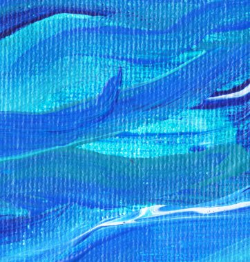 Yaratıcı mavi el boyası arkaplan, duvar kağıdı, doku, fırça darbeleriyle tuval üzerinde akrilik resmin yakın plan parçası.