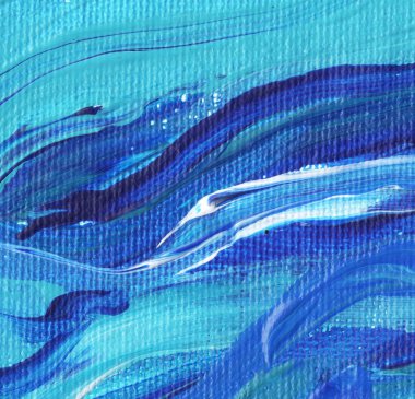 Yaratıcı mavi el boyası arkaplan, duvar kağıdı, doku, fırça darbeleriyle tuval üzerinde akrilik resmin yakın plan parçası.