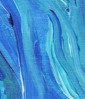 Yaratıcı mavi el boyası arkaplan, duvar kağıdı, doku, fırça darbeleriyle tuval üzerinde akrilik resmin yakın plan parçası.