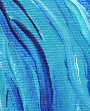 Yaratıcı mavi el boyası arkaplan, duvar kağıdı, doku, fırça darbeleriyle tuval üzerinde akrilik resmin yakın plan parçası.