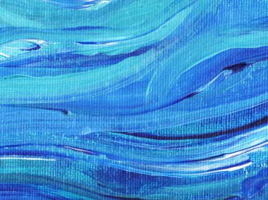 Yaratıcı mavi el boyası arkaplan, duvar kağıdı, doku, fırça darbeleriyle tuval üzerinde akrilik resmin yakın plan parçası.