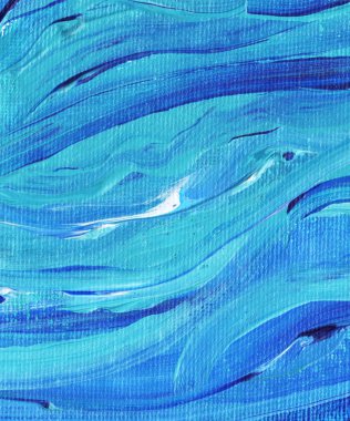 Yaratıcı mavi el boyası arkaplan, duvar kağıdı, doku, fırça darbeleriyle tuval üzerinde akrilik resmin yakın plan parçası.