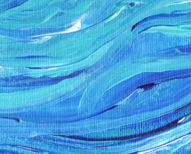 Yaratıcı mavi el boyası arkaplan, duvar kağıdı, doku, fırça darbeleriyle tuval üzerinde akrilik resmin yakın plan parçası.