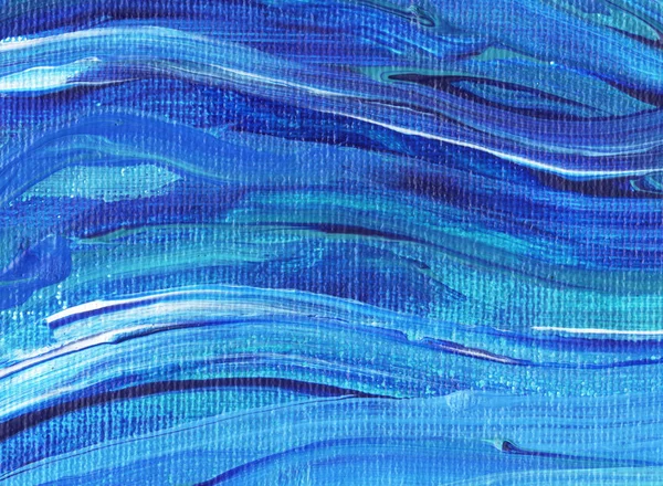 Yaratıcı mavi el boyası arkaplan, duvar kağıdı, doku, fırça darbeleriyle tuval üzerinde akrilik resmin yakın plan parçası.