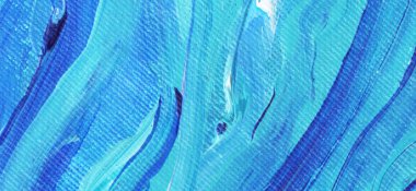 Yaratıcı mavi el boyası arkaplan, duvar kağıdı, doku, fırça darbeleriyle tuval üzerinde akrilik resmin yakın plan parçası.