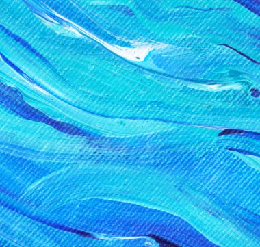 Yaratıcı mavi el boyası arkaplan, duvar kağıdı, doku, fırça darbeleriyle tuval üzerinde akrilik resmin yakın plan parçası.