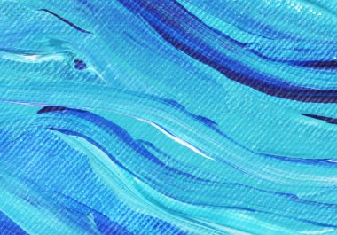 Yaratıcı mavi el boyası arkaplan, duvar kağıdı, doku, fırça darbeleriyle tuval üzerinde akrilik resmin yakın plan parçası.