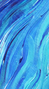 Yaratıcı mavi el boyası arkaplan, duvar kağıdı, doku, fırça darbeleriyle tuval üzerinde akrilik resmin yakın plan parçası.