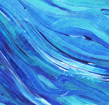 Yaratıcı mavi el boyası arkaplan, duvar kağıdı, doku, fırça darbeleriyle tuval üzerinde akrilik resmin yakın plan parçası.