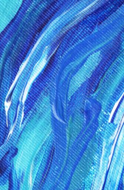 Yaratıcı mavi el boyası arkaplan, duvar kağıdı, doku, fırça darbeleriyle tuval üzerinde akrilik resmin yakın plan parçası.