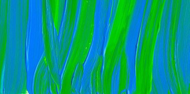 Yaratıcı yeşil ve mavi soyut el boyası arka plan, duvar kağıdı, doku, fırça darbeleriyle akrilik resmin yakın plan parçası