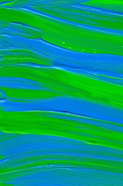 Yaratıcı yeşil ve mavi soyut el boyası arka plan, duvar kağıdı, doku, fırça darbeleriyle akrilik resmin yakın plan parçası