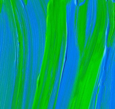 Yaratıcı yeşil ve mavi soyut el boyası arka plan, duvar kağıdı, doku, fırça darbeleriyle akrilik resmin yakın plan parçası