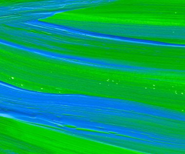 Yaratıcı yeşil ve mavi soyut el boyası arka plan, duvar kağıdı, doku, fırça darbeleriyle akrilik resmin yakın plan parçası