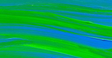 Yaratıcı yeşil ve mavi soyut el boyası arka plan, duvar kağıdı, doku, fırça darbeleriyle akrilik resmin yakın plan parçası