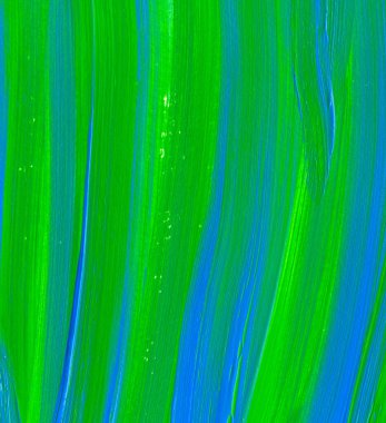 Yaratıcı yeşil ve mavi soyut el boyası arka plan, duvar kağıdı, doku, fırça darbeleriyle akrilik resmin yakın plan parçası