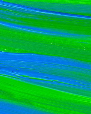 Yaratıcı yeşil ve mavi soyut el boyası arka plan, duvar kağıdı, doku, fırça darbeleriyle akrilik resmin yakın plan parçası