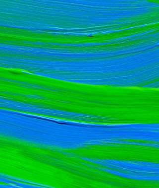 Yaratıcı yeşil ve mavi soyut el boyası arka plan, duvar kağıdı, doku, fırça darbeleriyle akrilik resmin yakın plan parçası