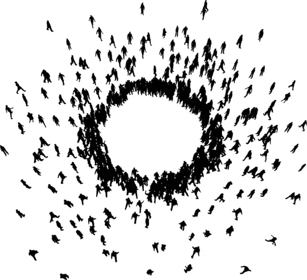 İnsanlar çember şeklinde toplanıyor. Toplum konsepti Çemberdeki çeşitli insanların vektör illüstrasyonu. 